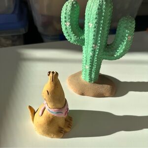 Yellow/Gold Desert Dog Figurine with Pink Scarf and Cactus